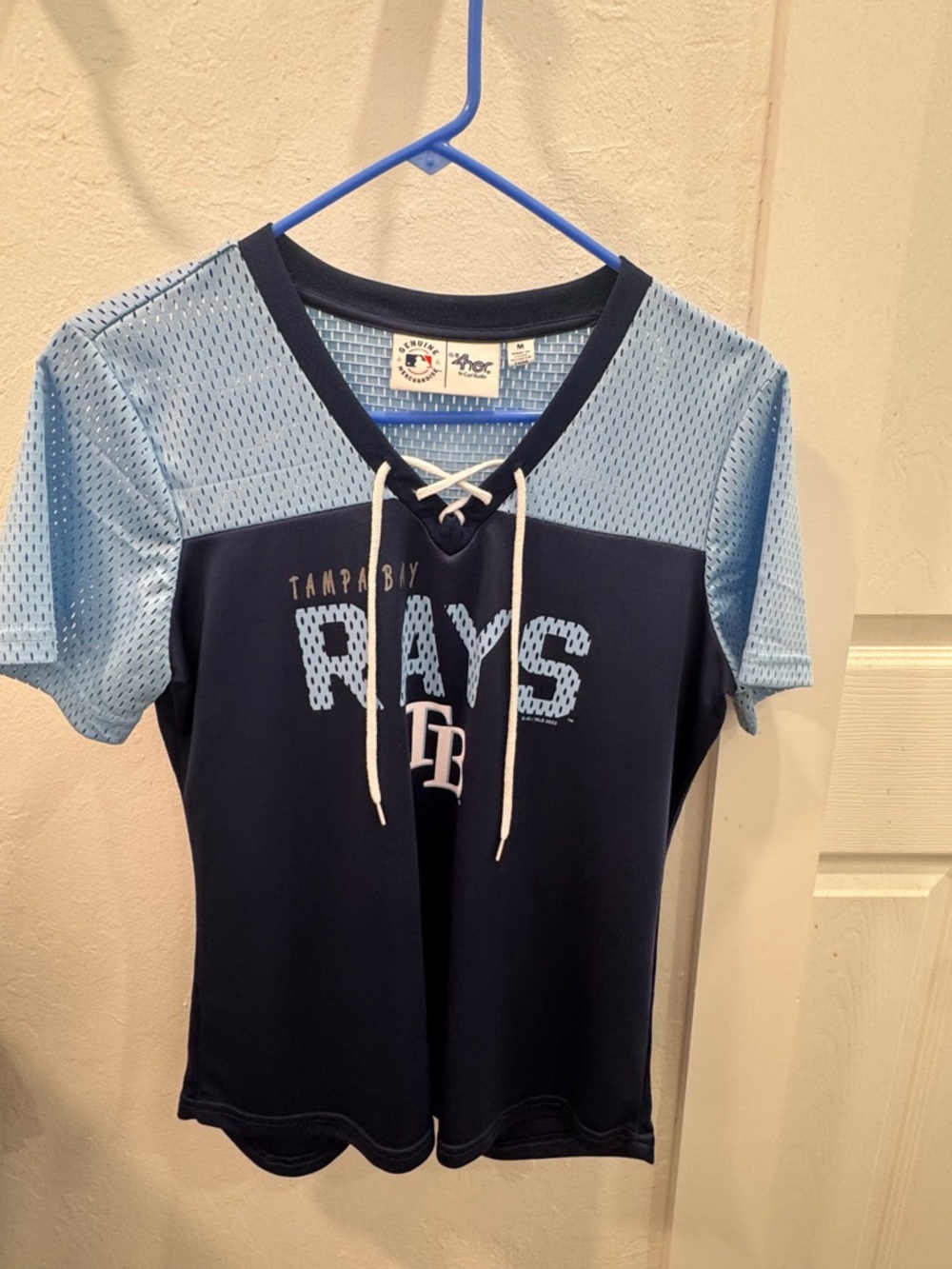 Tampa Bay Rays Lace-Up V-Neck Jersey Top - Navy/Light Blue